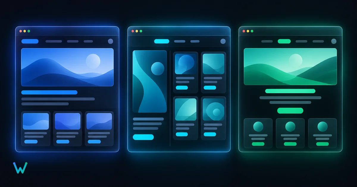 Three sites that look nothing alike, side by side in browser windows