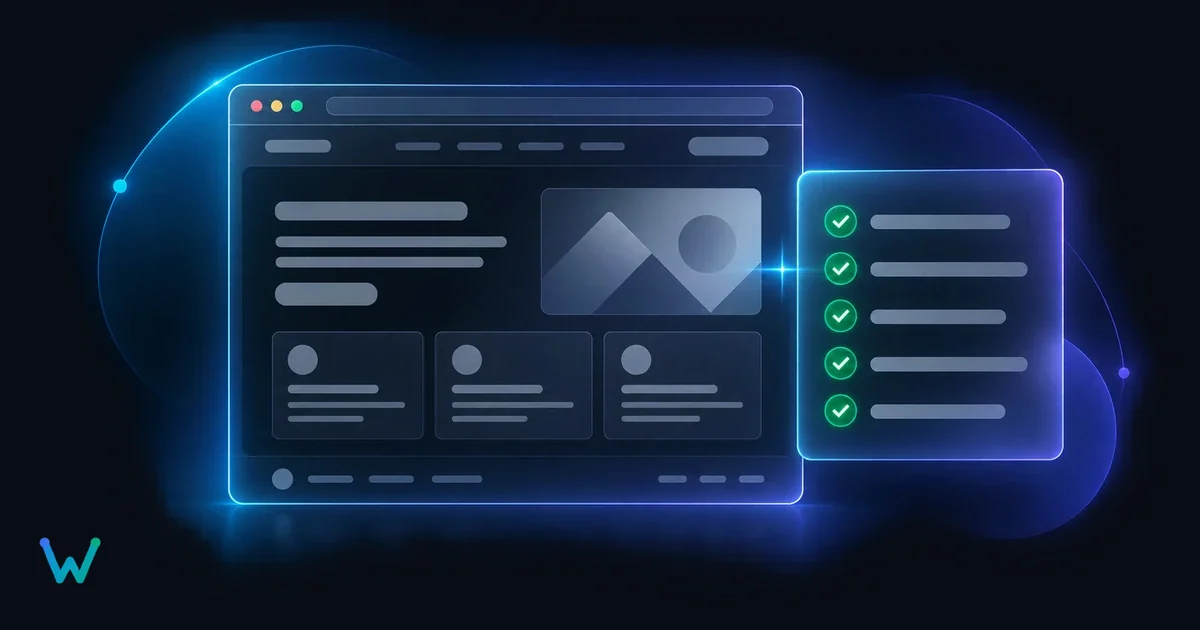 A clean company website next to an ad-review checklist