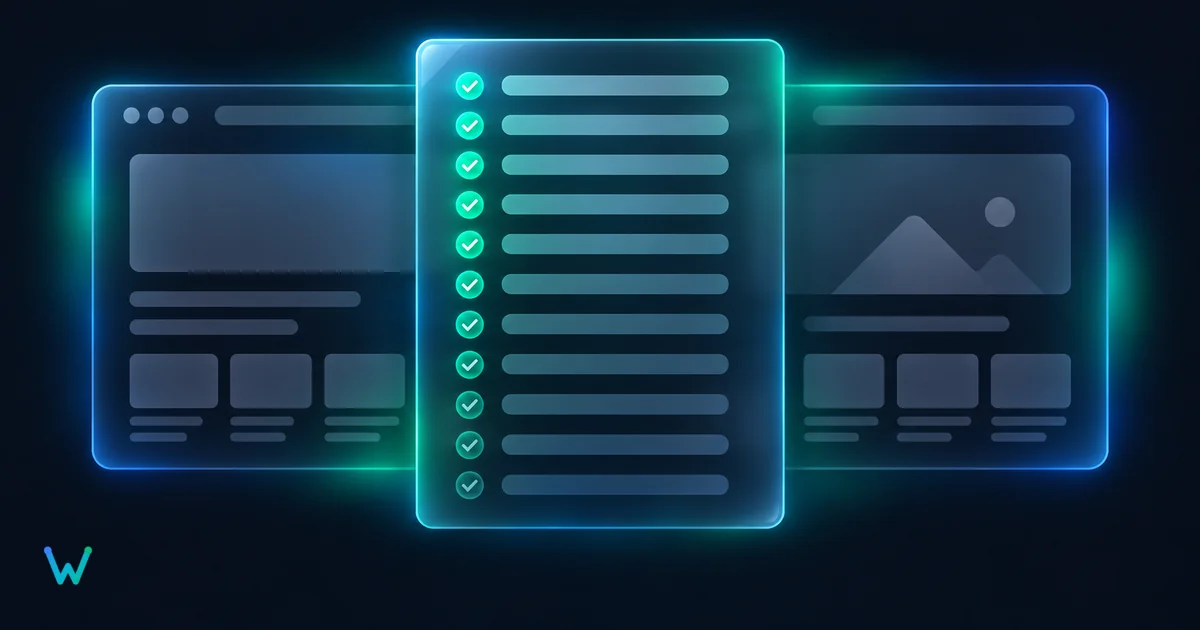 A website being checked against a list of green checkmarks